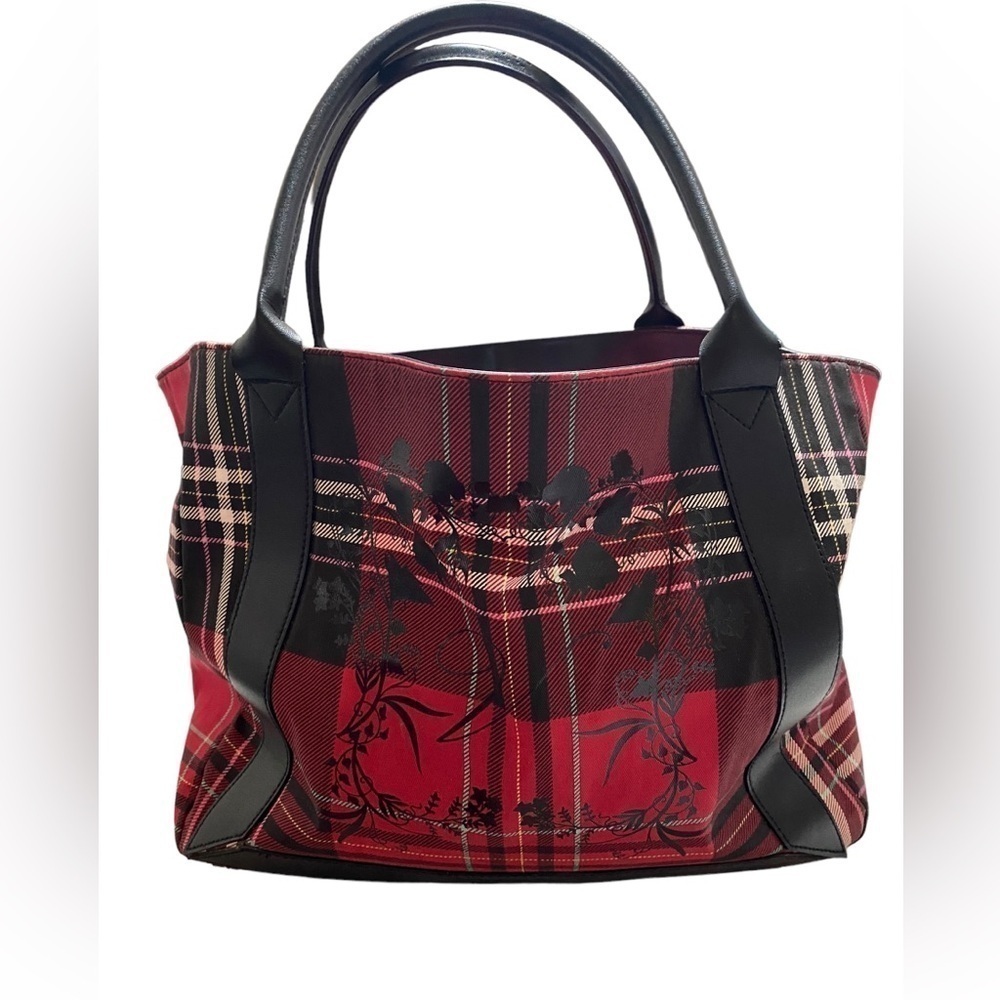 Victoria Secret red‎ and black plaid tote style number 11185110 14x12”